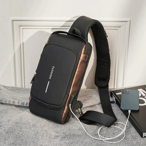 Aquashield Crossbody | Men Travel Bag - Waterproof Sling Chest Bag with USB Charging Port